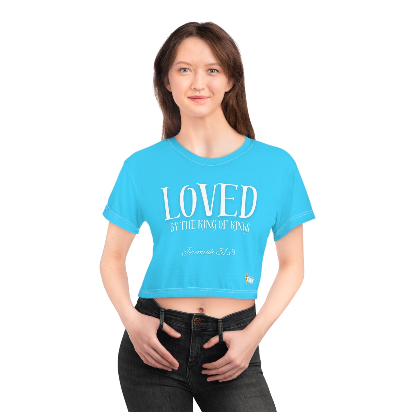 LOVED By The King of Kings Crop Top Shirt True Blue