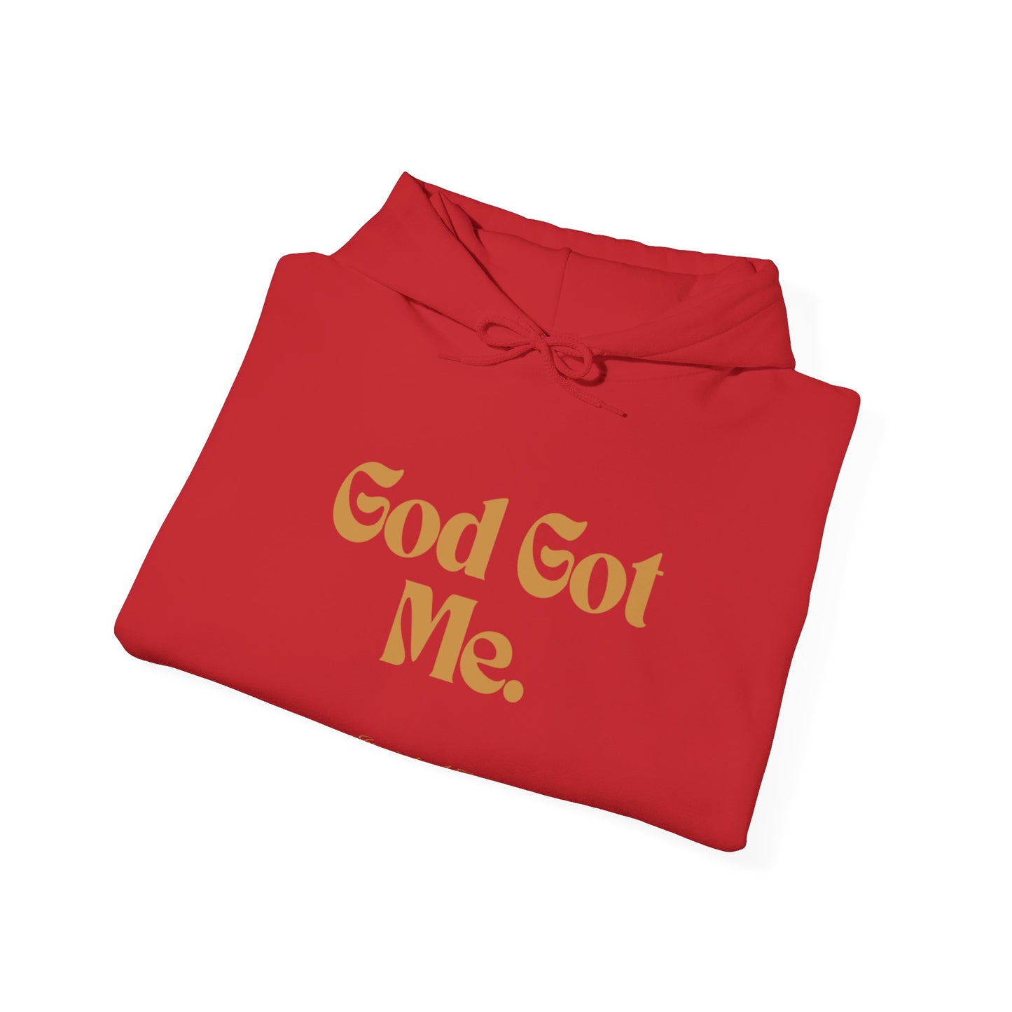 God Got Me Unisex Heavy Blend™ Hoodie, Gold Emblem