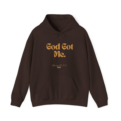 God Got Me Unisex Heavy Blend™ Hoodie, Gold Emblem