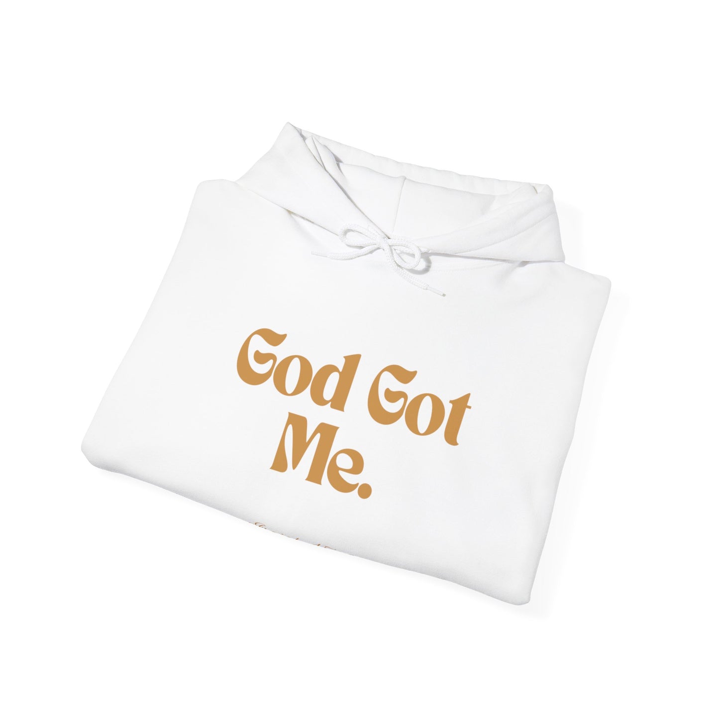 God Got Me Unisex Heavy Blend™ Hoodie, Gold Emblem