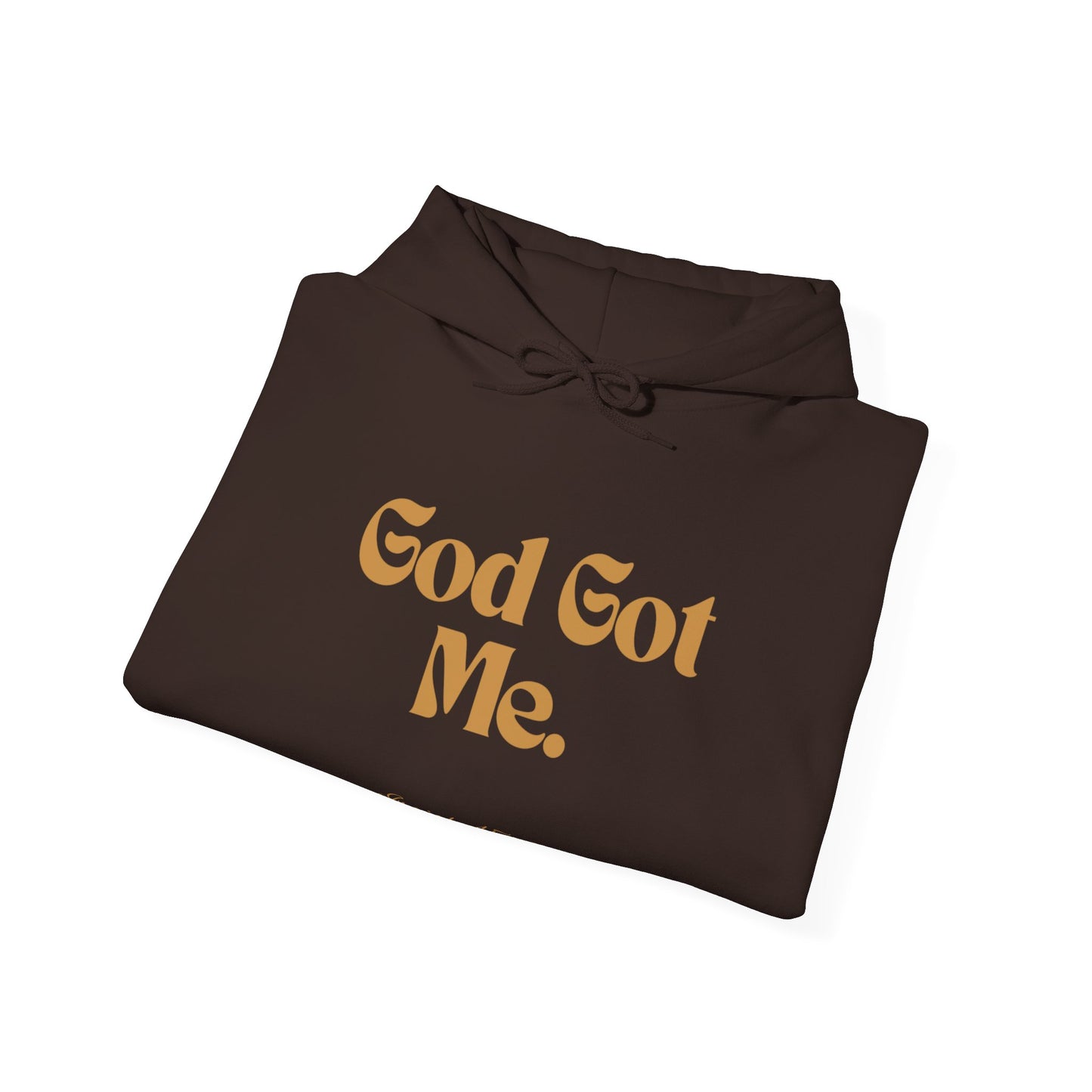 God Got Me Unisex Heavy Blend™ Hoodie, Gold Emblem