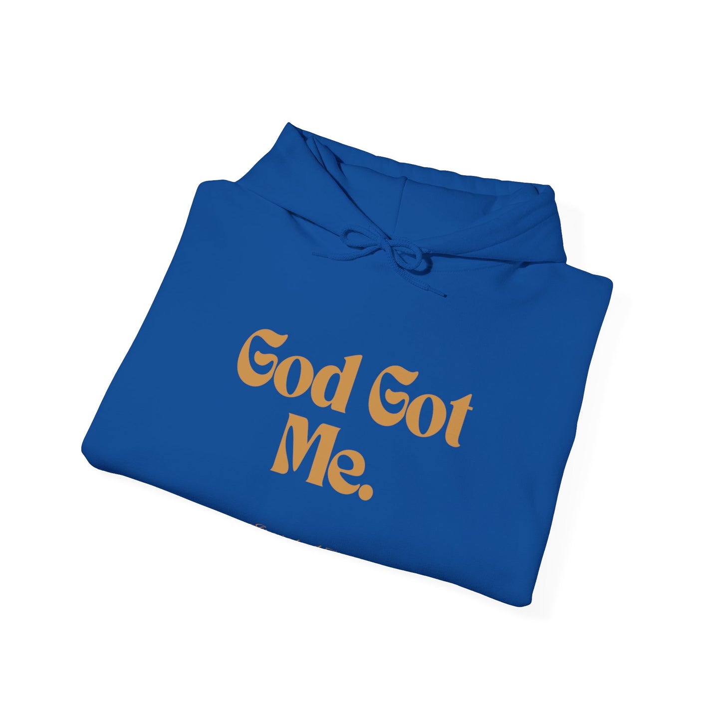 God Got Me Unisex Heavy Blend™ Hoodie, Gold Emblem