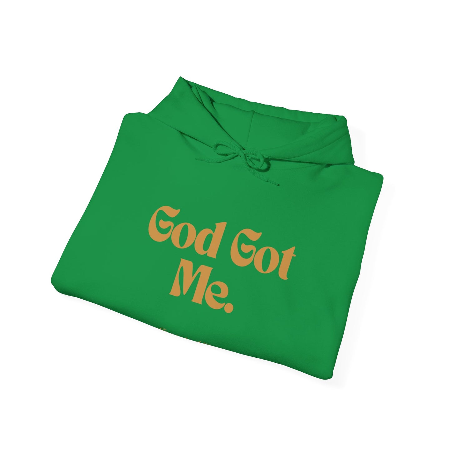 God Got Me Unisex Heavy Blend™ Hoodie, Gold Emblem