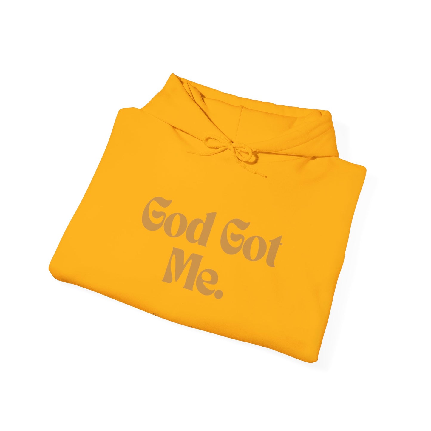 God Got Me Unisex Heavy Blend™ Hoodie, Gold Emblem