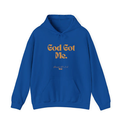 God Got Me Unisex Heavy Blend™ Hoodie, Gold Emblem