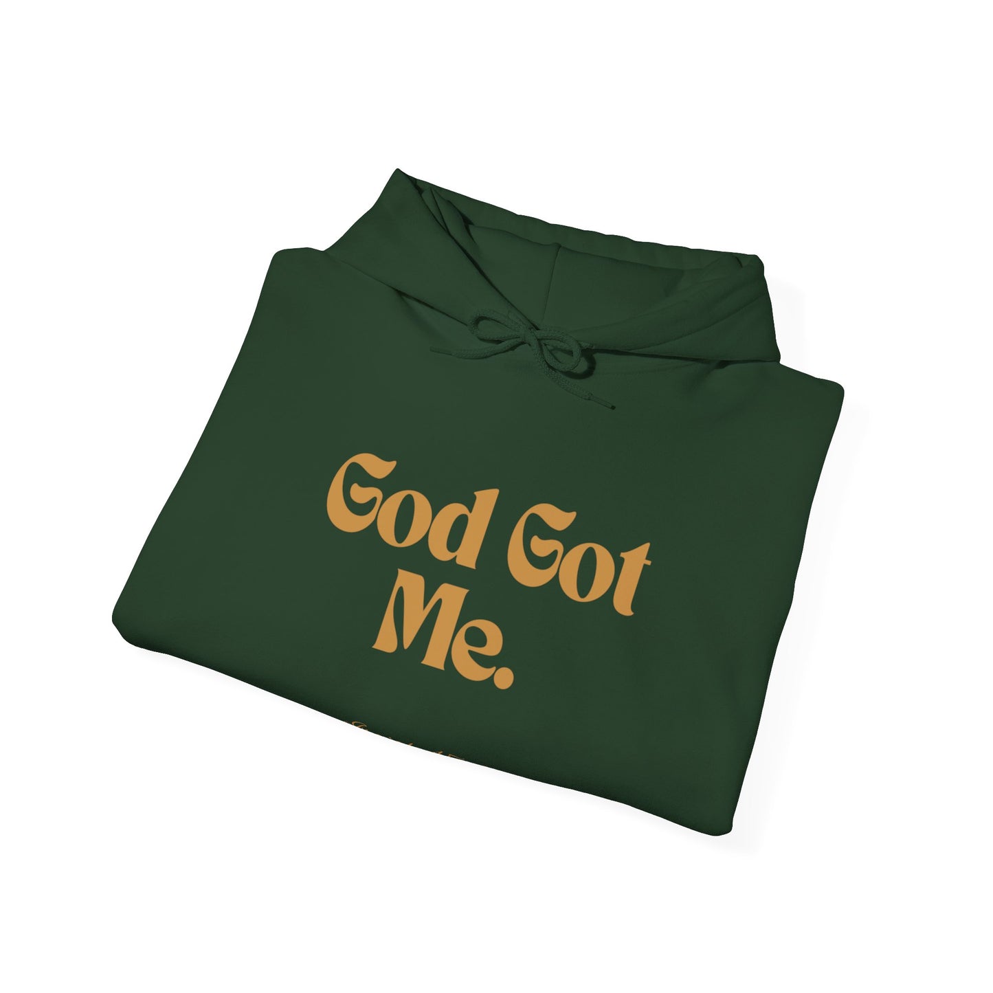 God Got Me Unisex Heavy Blend™ Hoodie, Gold Emblem
