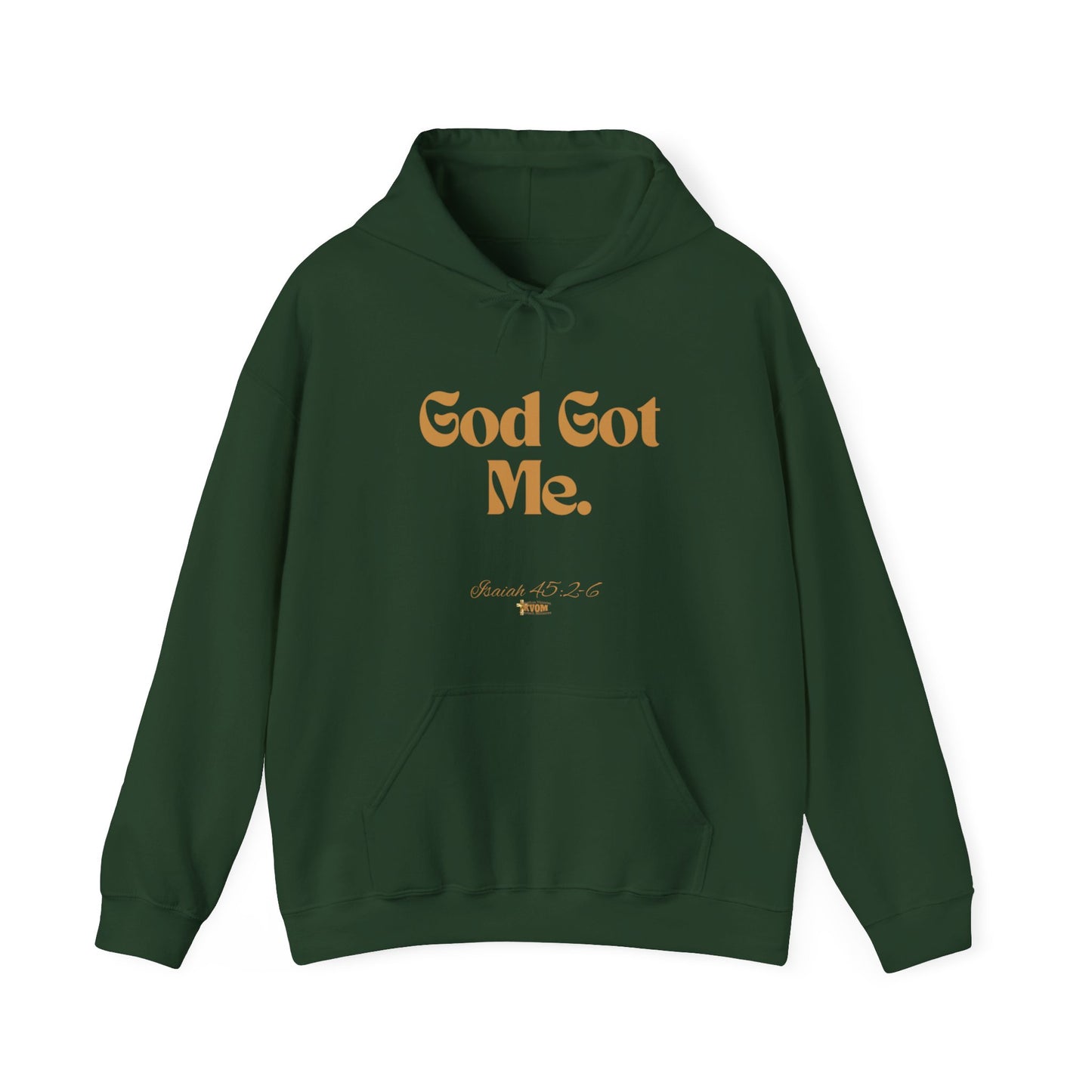 God Got Me Unisex Heavy Blend™ Hoodie, Gold Emblem