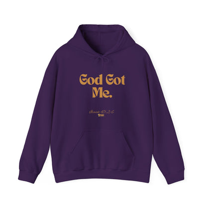 God Got Me Unisex Heavy Blend™ Hoodie, Gold Emblem