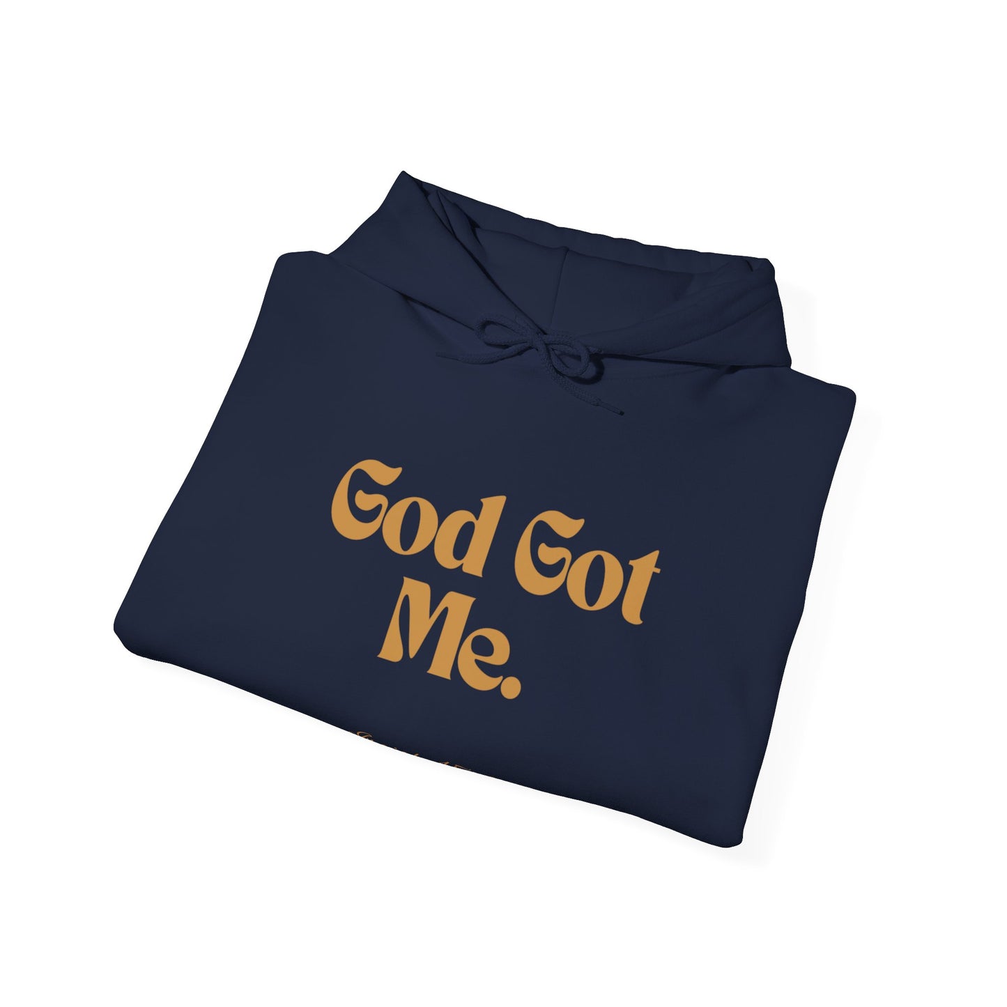 God Got Me Unisex Heavy Blend™ Hoodie, Gold Emblem