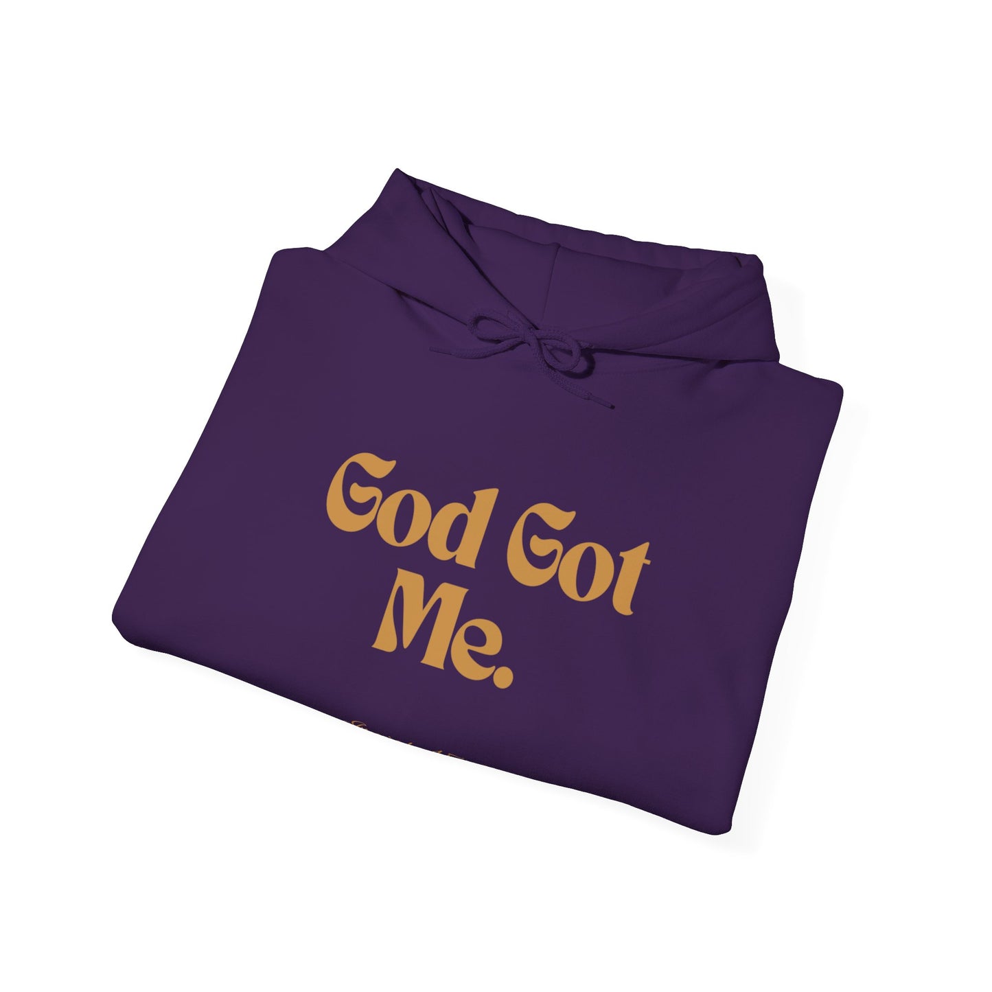 God Got Me Unisex Heavy Blend™ Hoodie, Gold Emblem