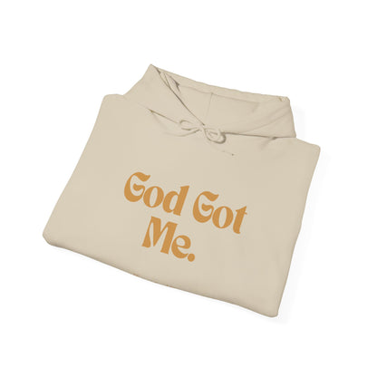 God Got Me Unisex Heavy Blend™ Hoodie, Gold Emblem